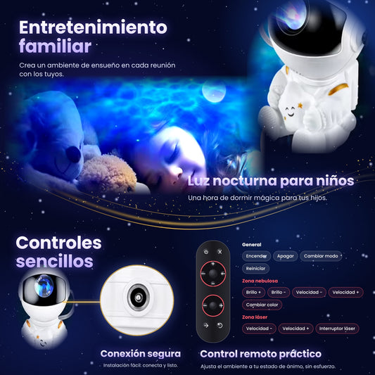 🚀 Proyector Astronauta Galaxia con Control Remoto ✨